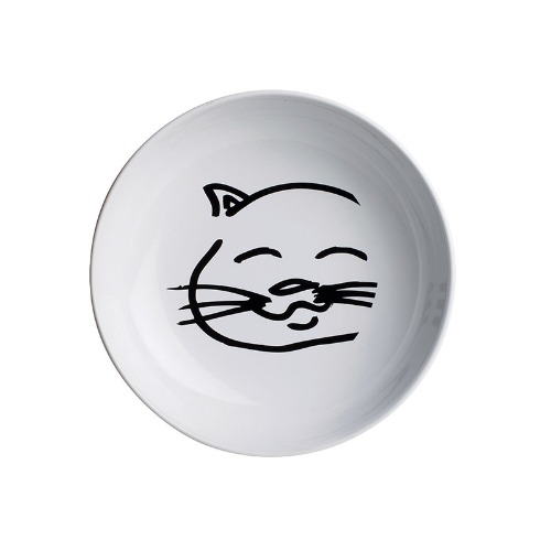 [오알이펫] 강아지식기 고양이 위생 세라믹 밥그릇 물그릇 펫식기 -일러스트 캣 페이스 DD234